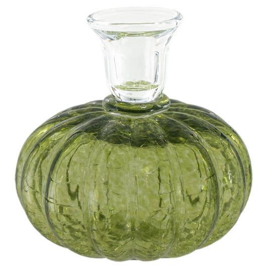 5" Round Green Glass Pumpkin Candle Stick