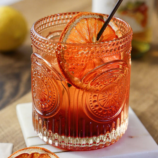10 oz. Ribbed Retro Arch Floral Rose Gold Glass