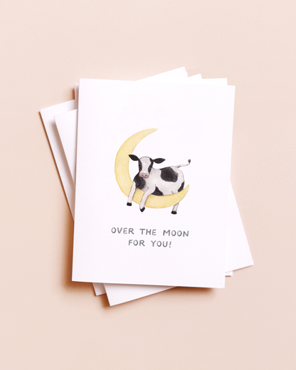Over The Moon — Animal Pun New Baby Card
