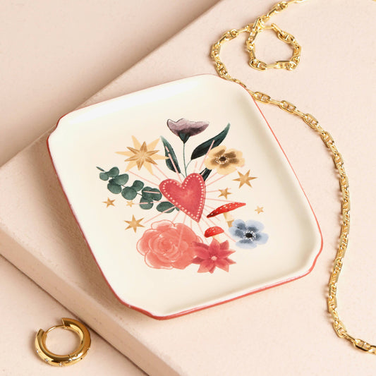 Ceramic Floral Heart Trinket Dish