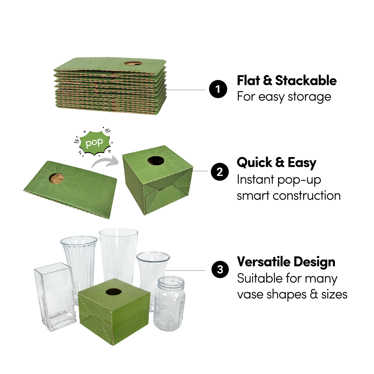 50PK - 6.5"L Pop Up Floral Delivery Box for Vase Transport
