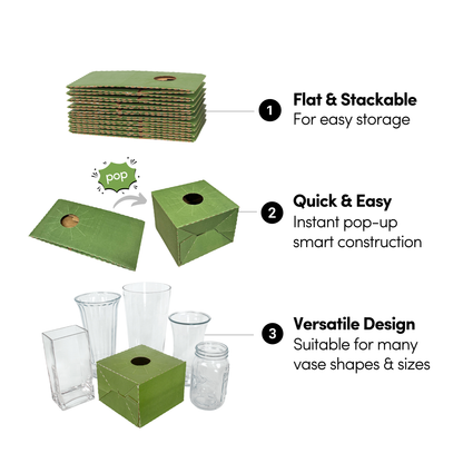 50PK - 6.5"L Pop Up Floral Delivery Box for Vase Transport