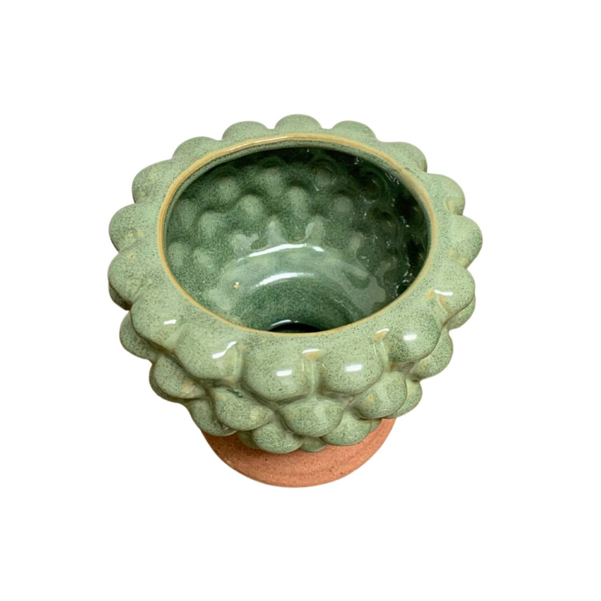 GREEN CERAMIC CANDLE HOLDER VASE 4"