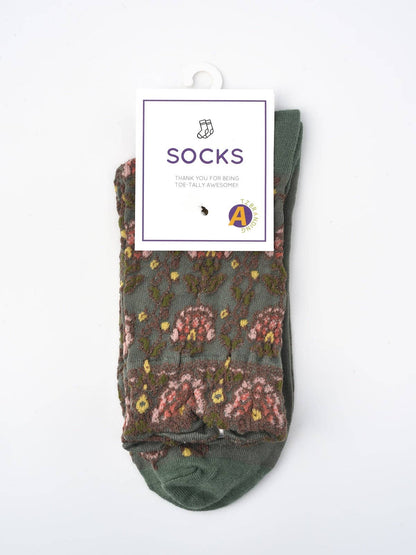 Rufia - Embossed Vintage Floral Mid-Calf Socks