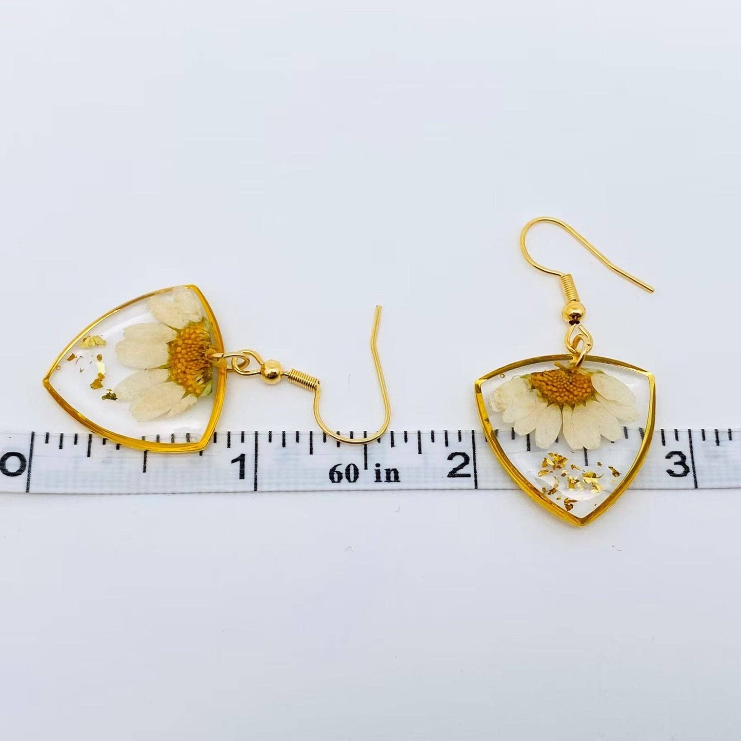 Genuine Dried Flower Pressed Daisy Dangle Earrings