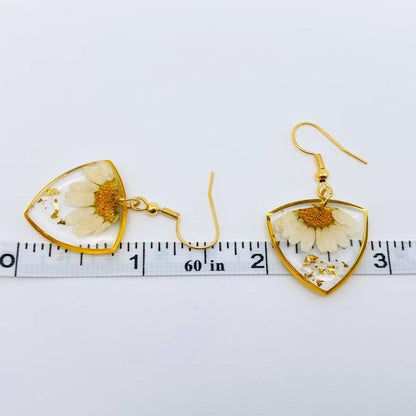 Genuine Dried Flower Pressed Daisy Dangle Earrings