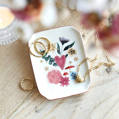 Ceramic Floral Heart Trinket Dish
