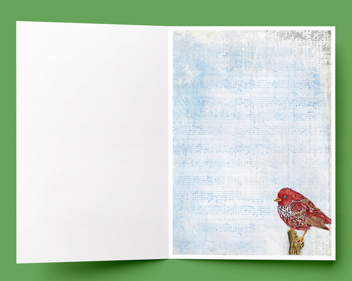 Merry & Bright Bird Greeting Card - Christmas Bird And Festive Trees Art