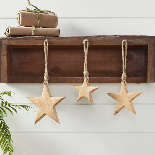 Wooden Star Natural Decorative Ornaments 3 Sizes