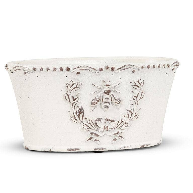 Oval Emboss Bee in Crest Planter-4x8"L