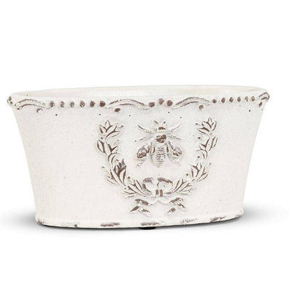 Oval Emboss Bee in Crest Planter-4x8"L