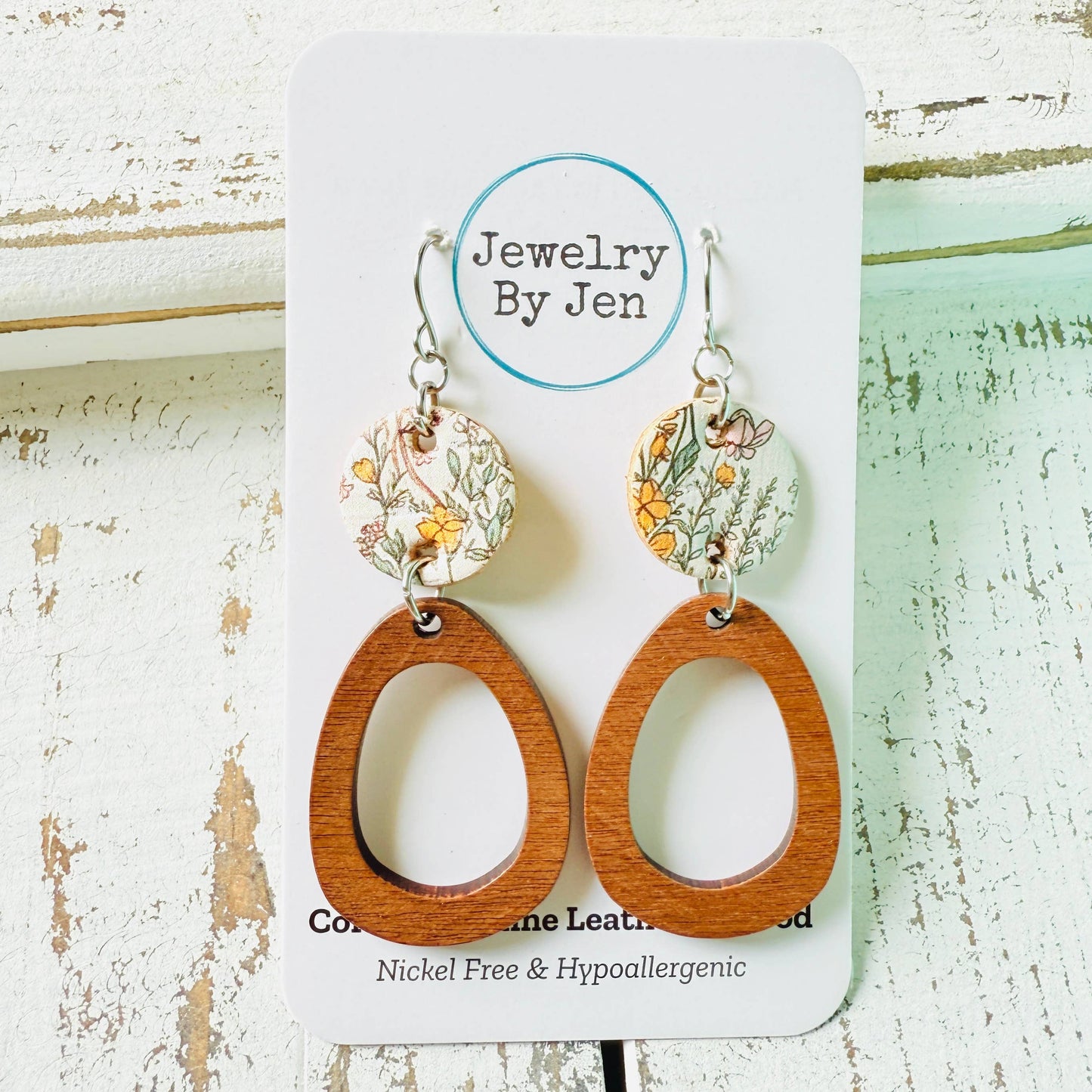 Wood Oblong & Calming Meadow Earrings