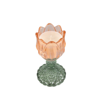 Iridescent Tulip Pedestal Glass Candle 5.88"