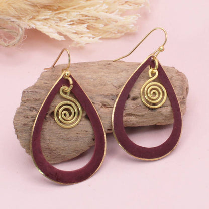 Brass Patina Teardrop Spiral Earrings