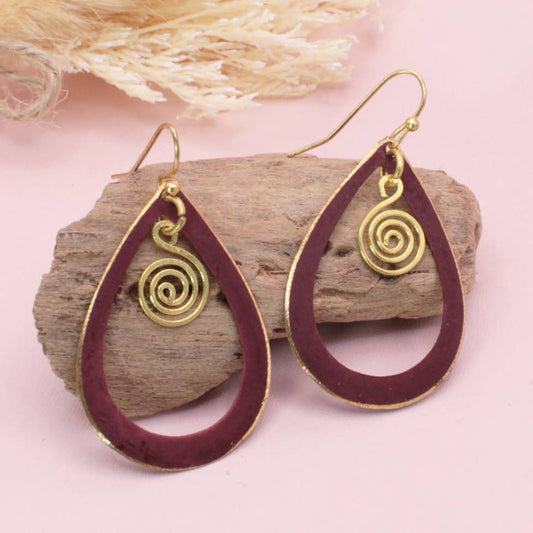 Brass Patina Teardrop Spiral Earrings