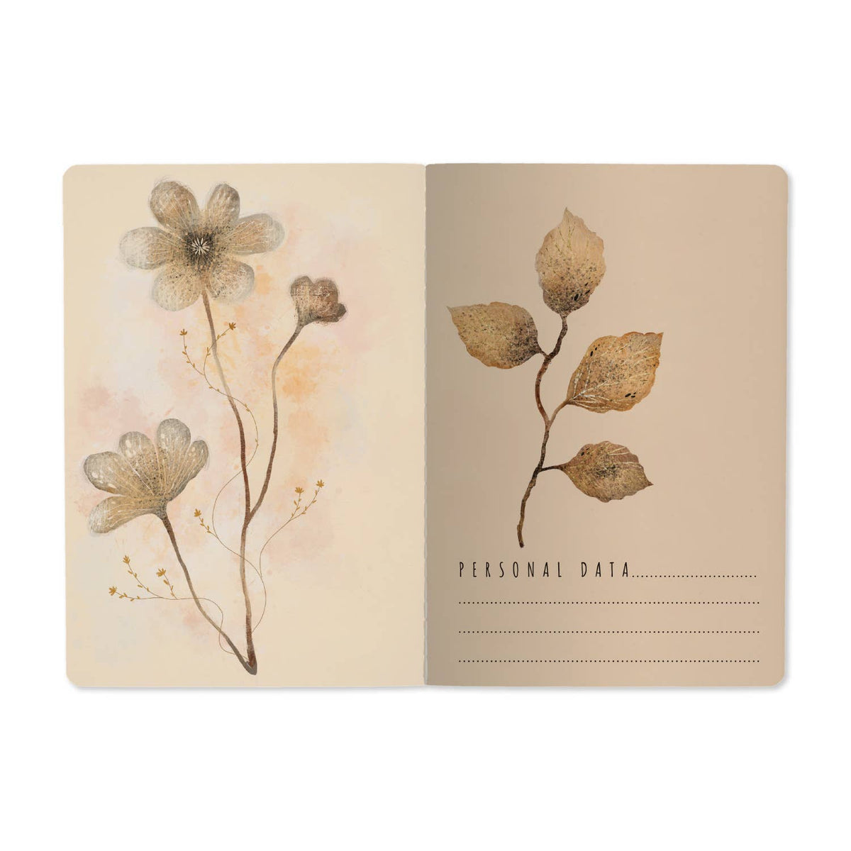 A5 Notebook -  Blush and Golden Flowers