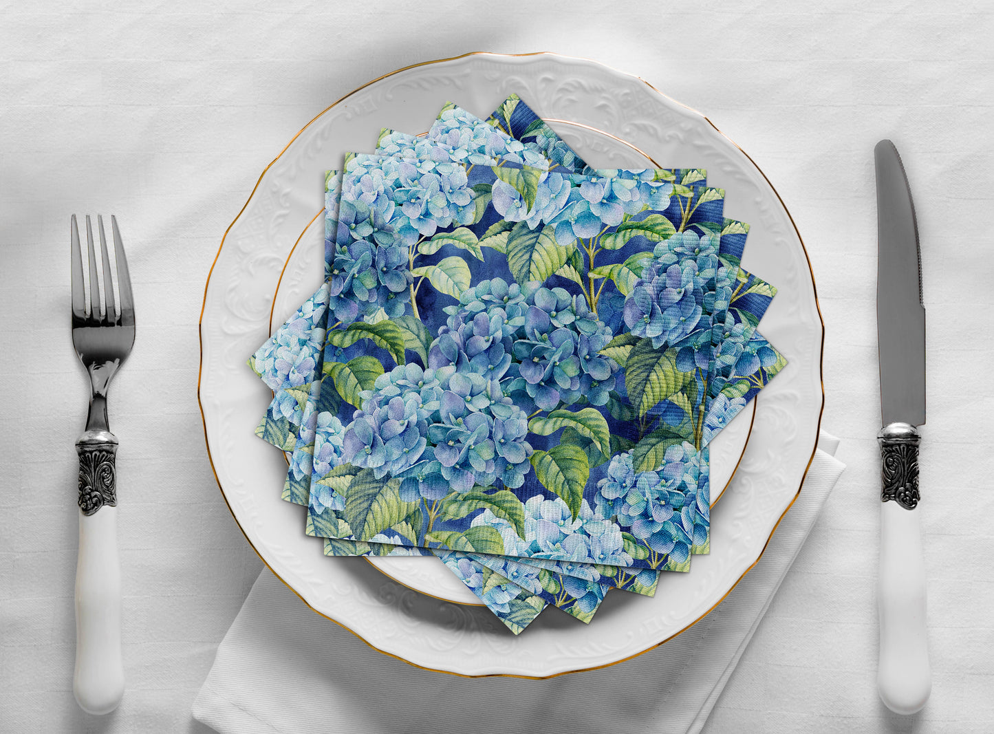 Blue Hydrangea Floral Paper Napkins