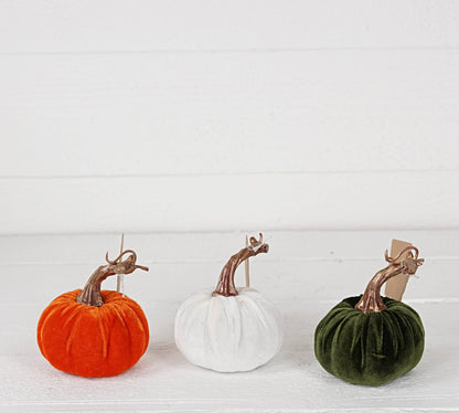 4" Green Velvet Pumpkin with Golden Stem