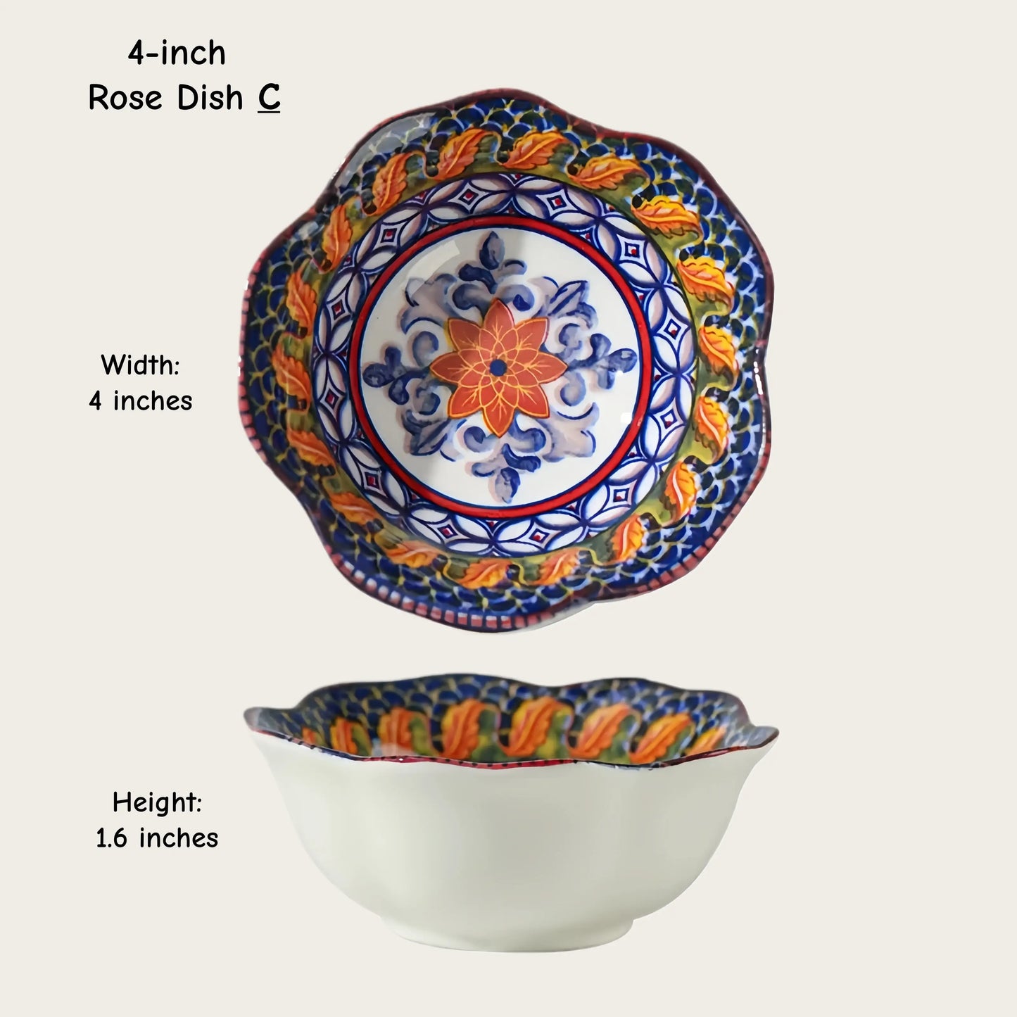 Moroccan Hexagon & Rose Ceramic Pinch Bowls (4-inch)