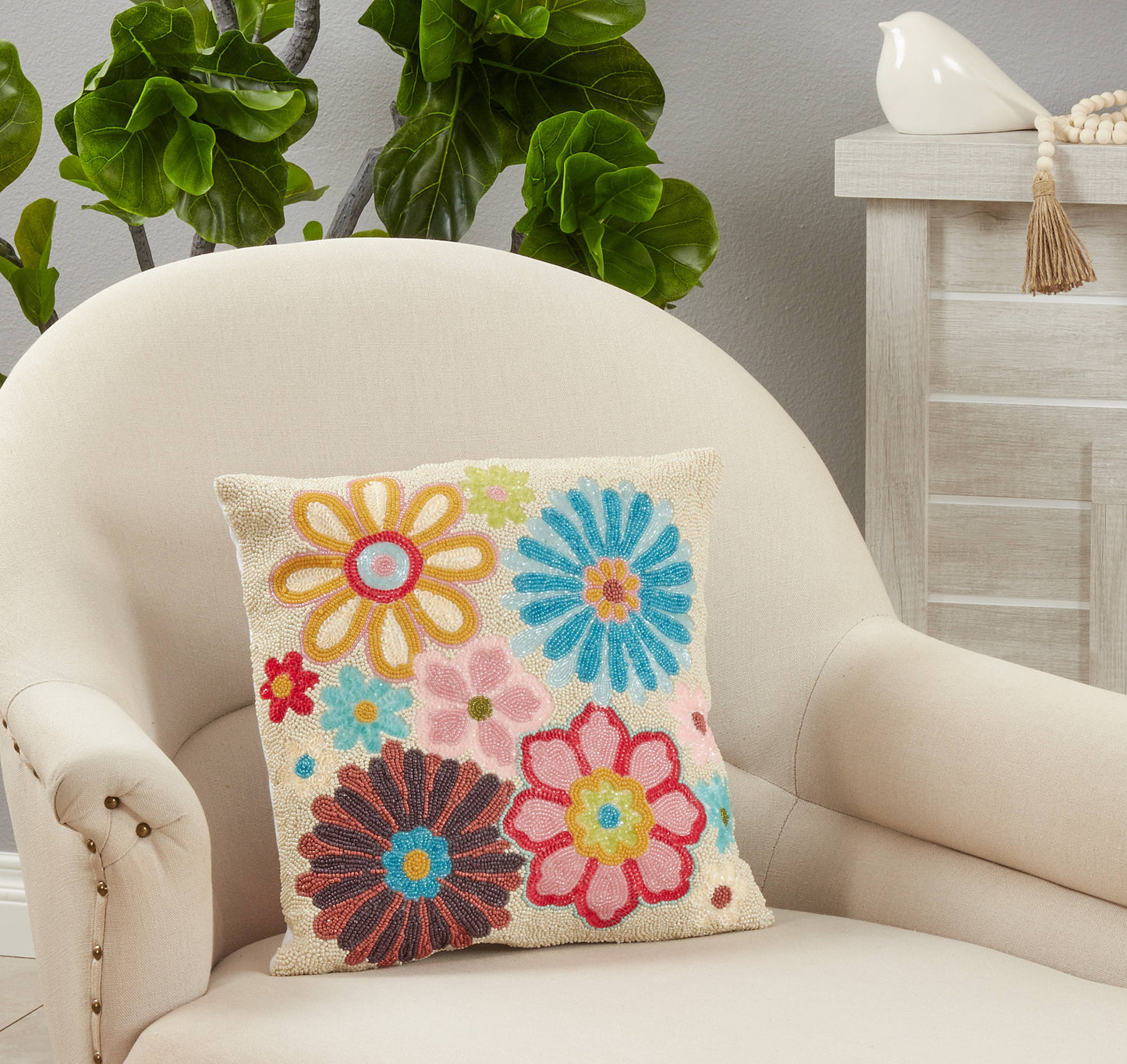 Beaded Flower Pillow