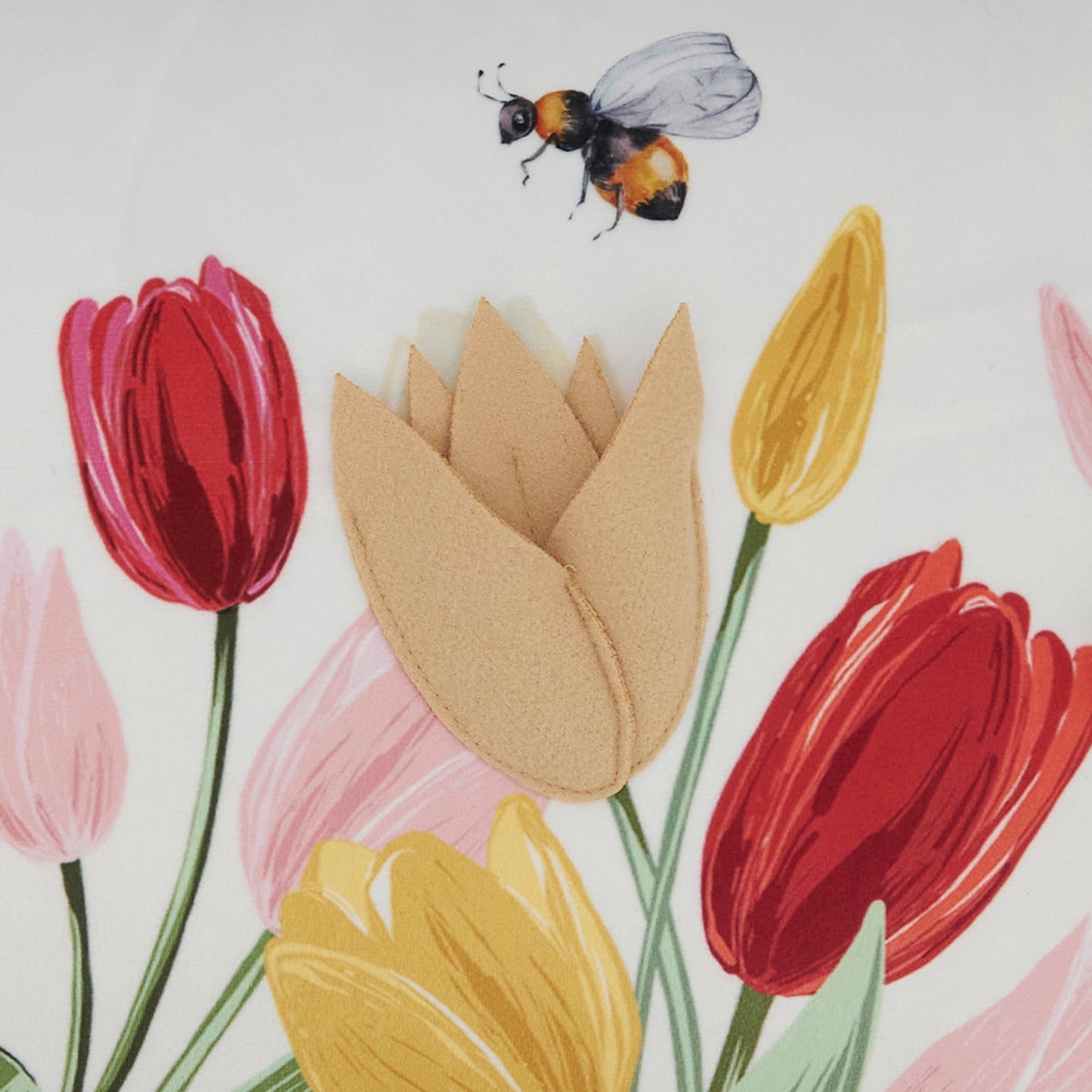 Charming Felt Applique Tulips Pillow