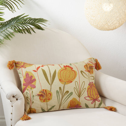 Embroidered Flowers Design Pillow