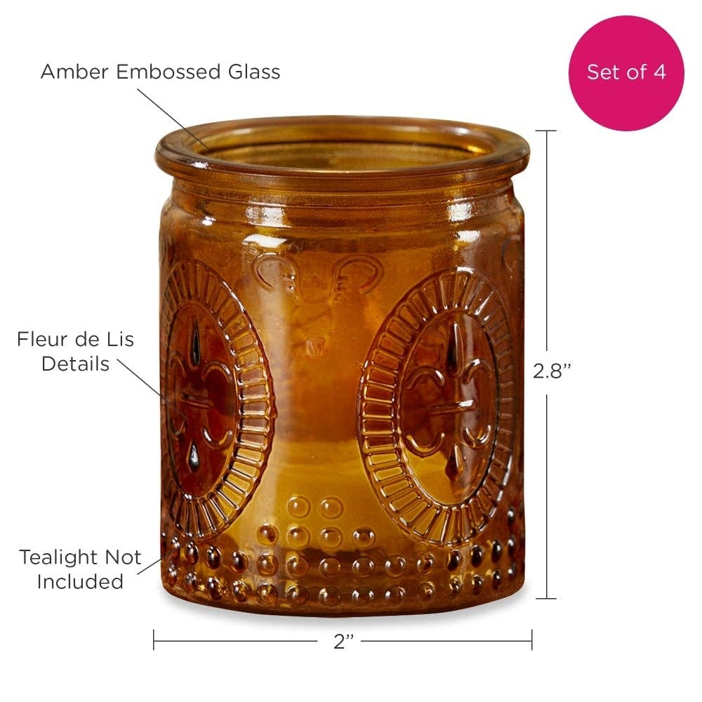 Vintage Amber Glass Tea Light Holder (Set of 4)