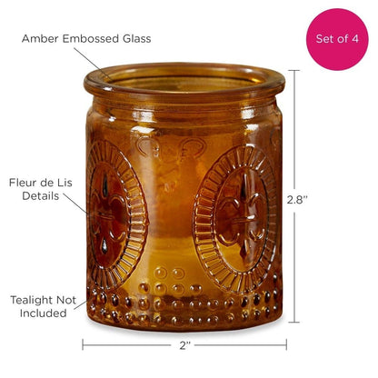 Vintage Amber Glass Tea Light Holder (Set of 4)