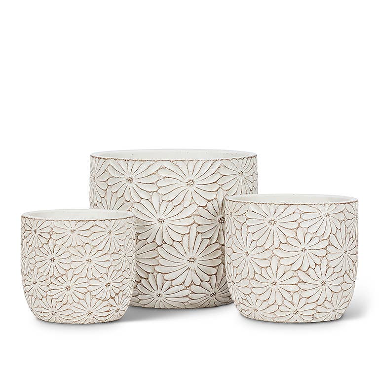Lg Wht Daisy Round Planter-6"H-916