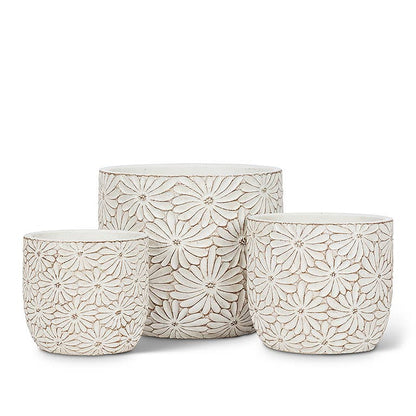 Lg Wht Daisy Round Planter-6"H-916