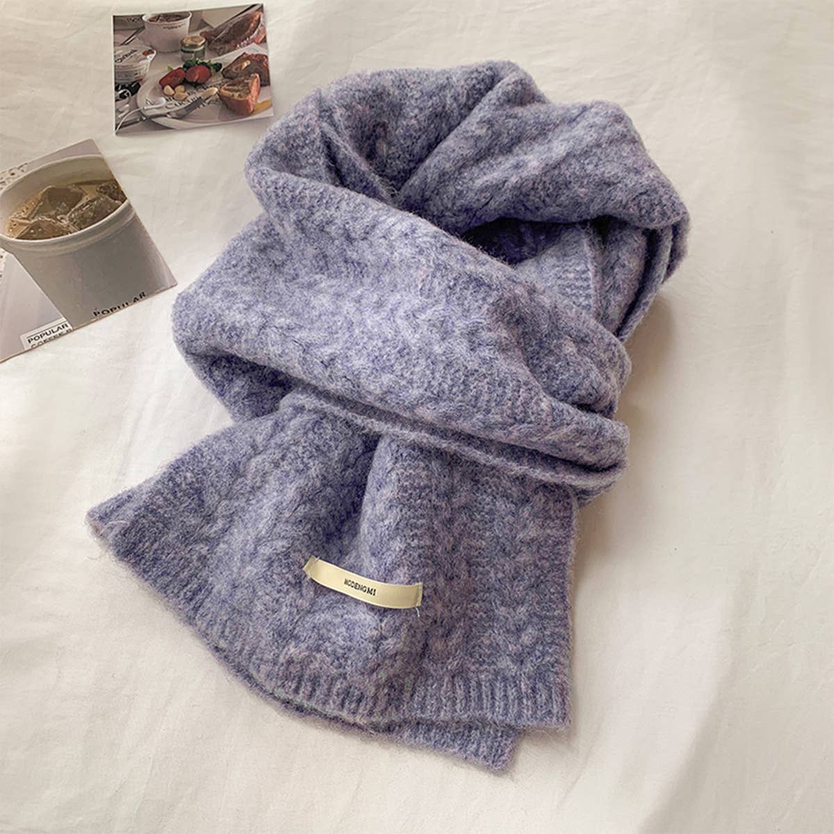 Avocado Green Wool Cable Knit Winter Scarf