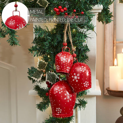 Falling Snowflake Red Metal Bells