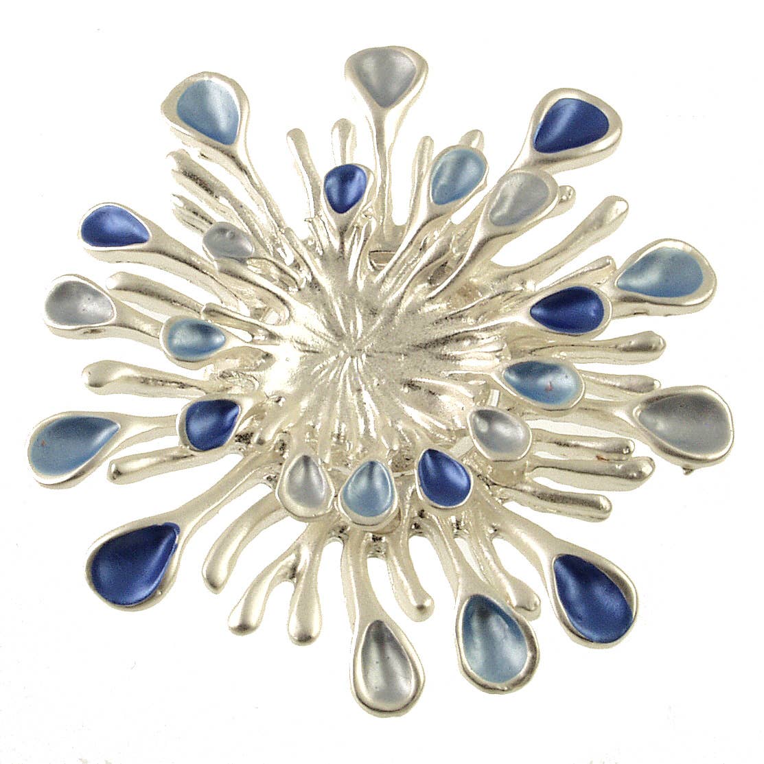 Sunburst Magnetic Brooch in Tri-Tones of Blue and Silver