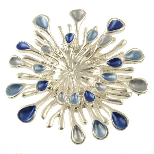 Sunburst Magnetic Brooch in Tri-Tones of Blue and Silver