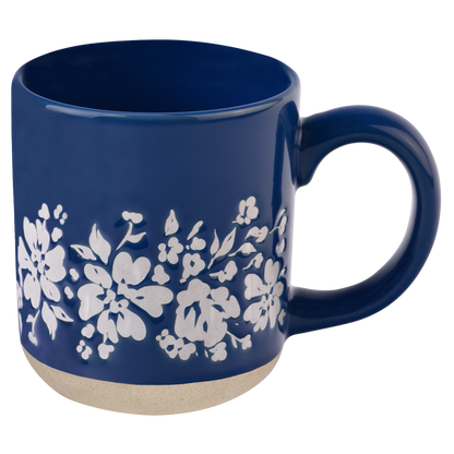 Blue Floral Stoneware Coffee Mug - Summer Home Decor