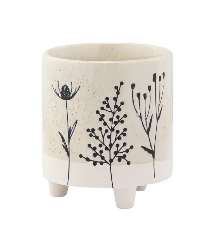 Footed Planter  Black Wildflower
