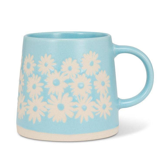 Wide Base Mug with Daisies-Blue-3.5"H(14oz)