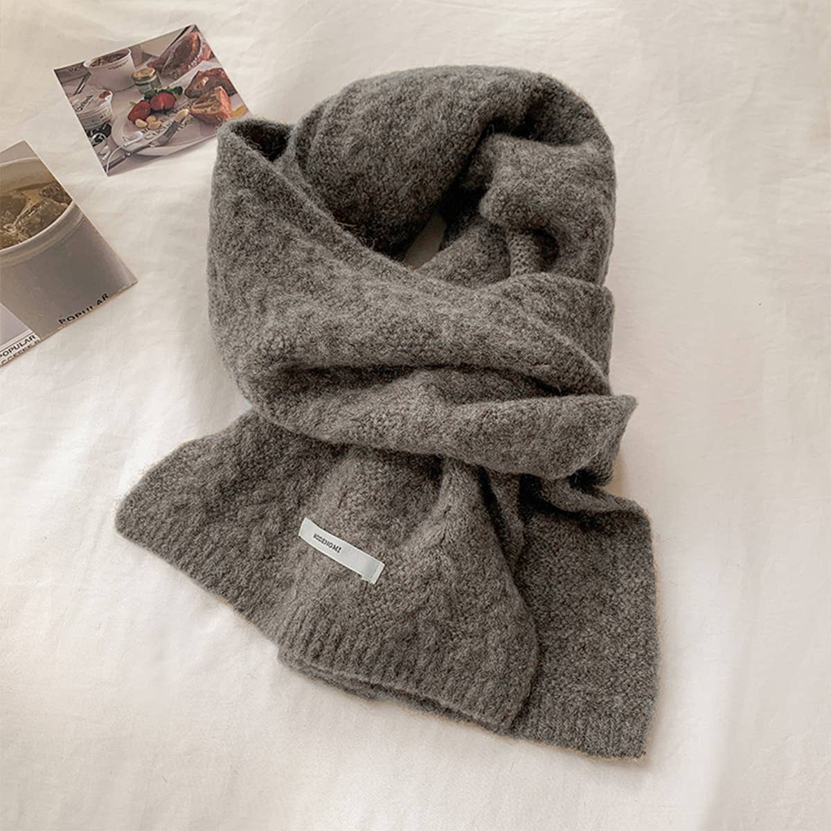 Avocado Green Wool Cable Knit Winter Scarf