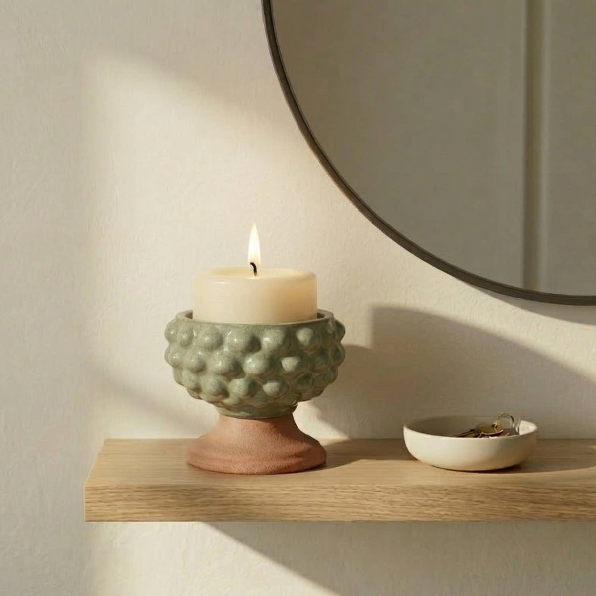 GREEN CERAMIC CANDLE HOLDER VASE 4"