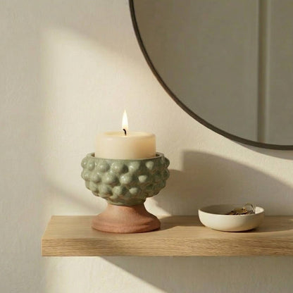 GREEN CERAMIC CANDLE HOLDER VASE 4"