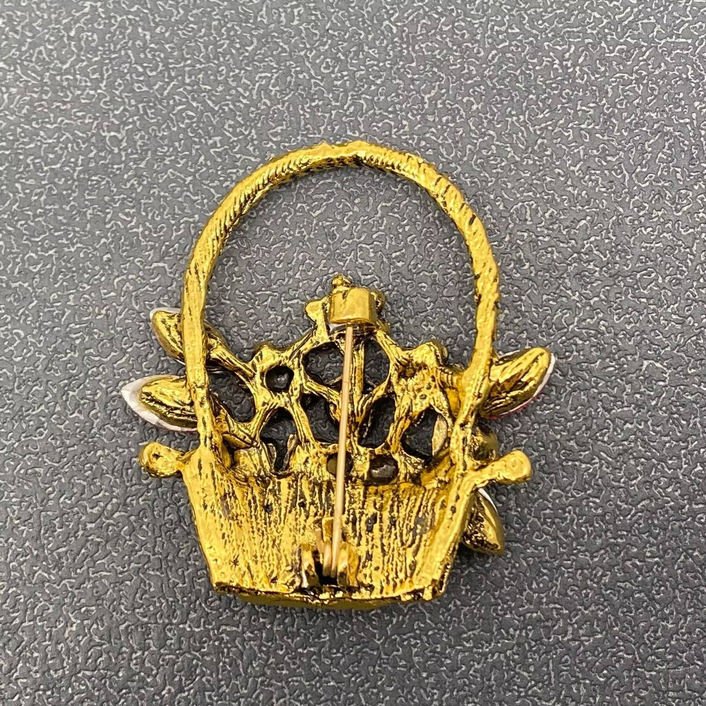 Vintage Colored Rhinestone Flower Basket Brooch