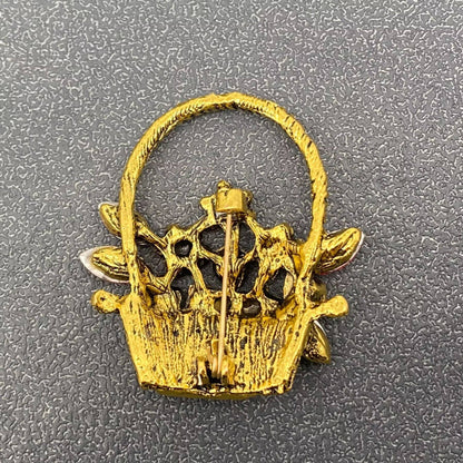 Vintage Colored Rhinestone Flower Basket Brooch