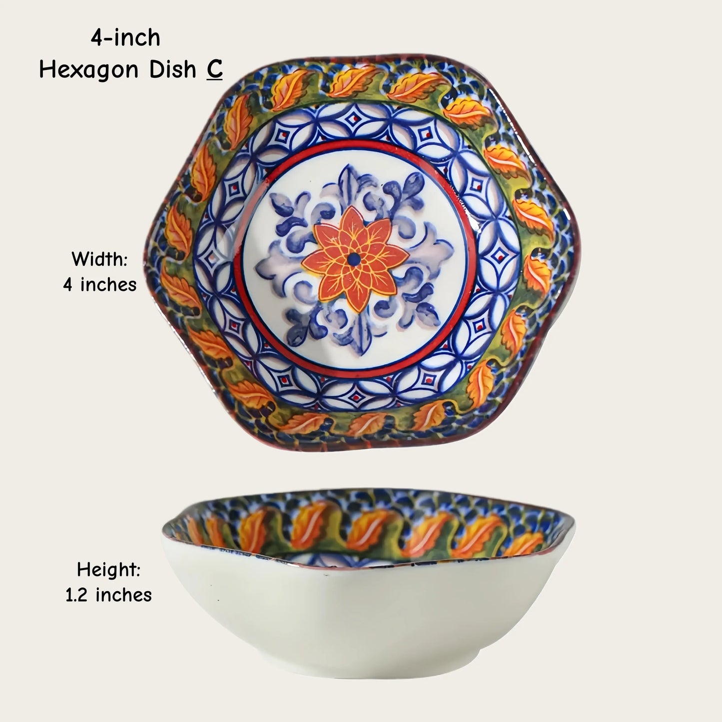 Moroccan Hexagon & Rose Ceramic Pinch Bowls (4-inch)