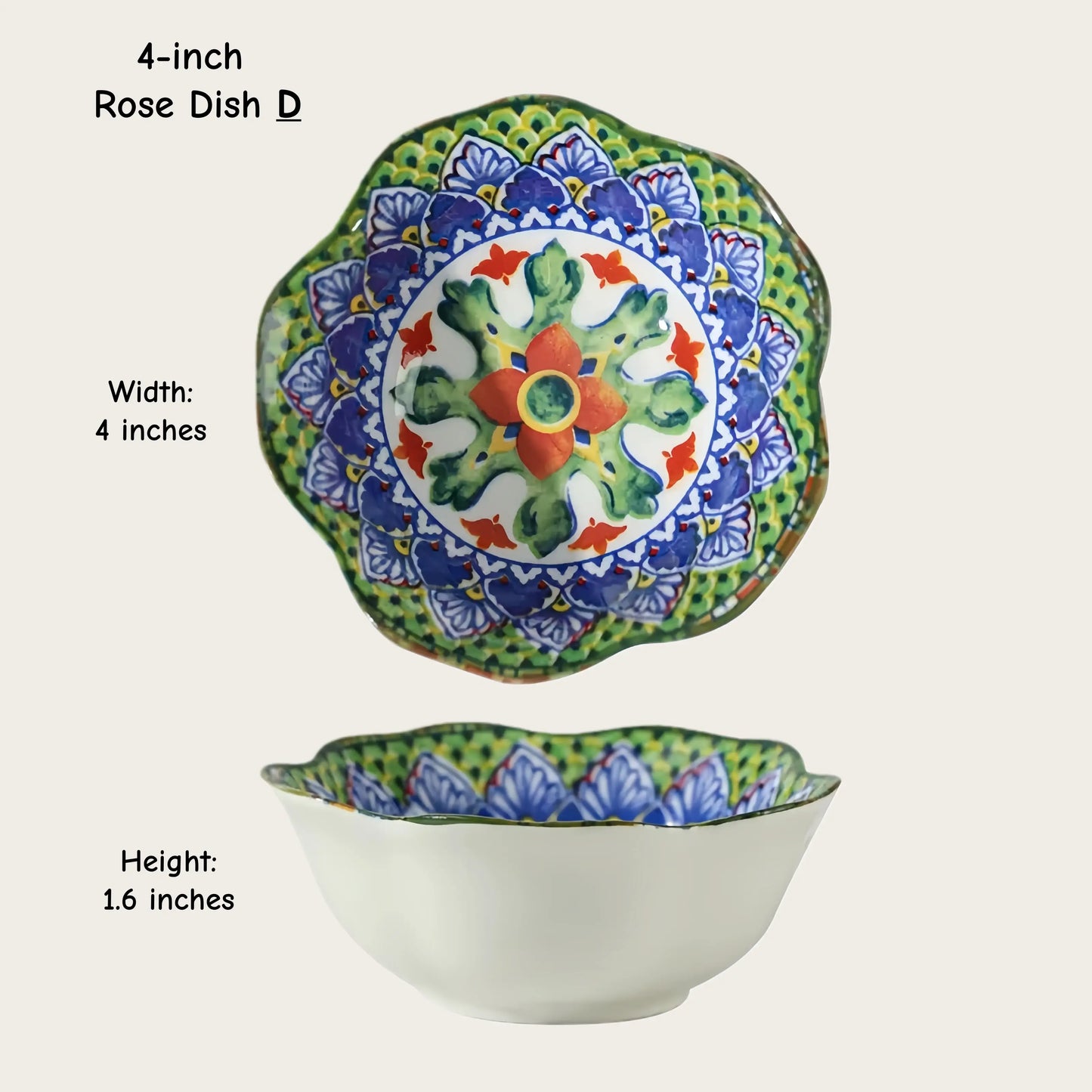Moroccan Hexagon & Rose Ceramic Pinch Bowls (4-inch)