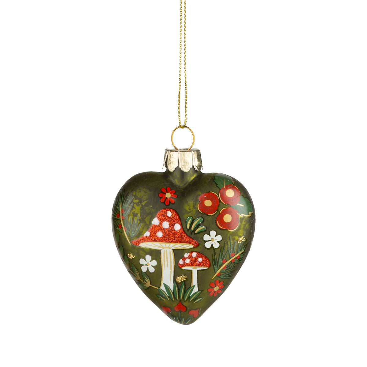 Glass orn forest mushroom, green, 2.5 in