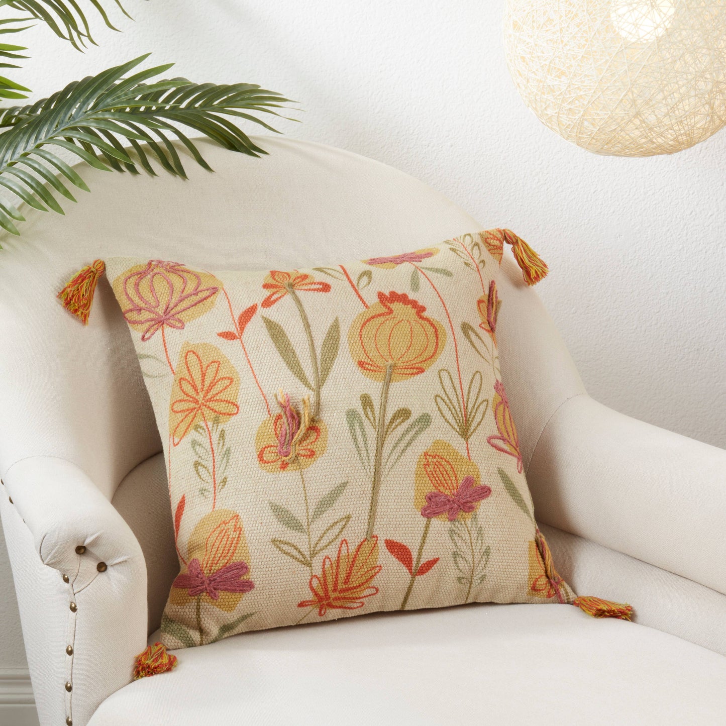 Embroidered Flowers Design Pillow