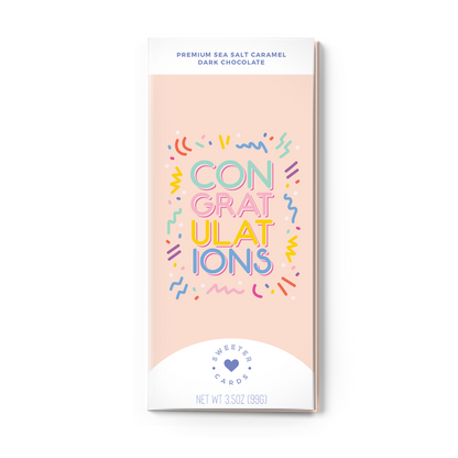 Congratulations Card & Premium Sea Salt Caramel Dark Chocolate Bar