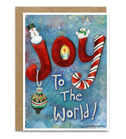 Joy World Greeting Card - Snowman Ornament & Bird Art
