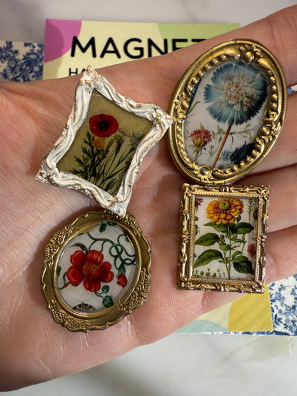 Vintage Floral Poppy Magnets Set of 4