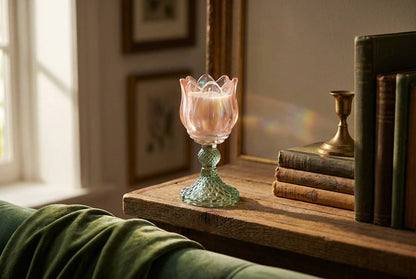 Iridescent Tulip Pedestal Glass Candle 5.88"